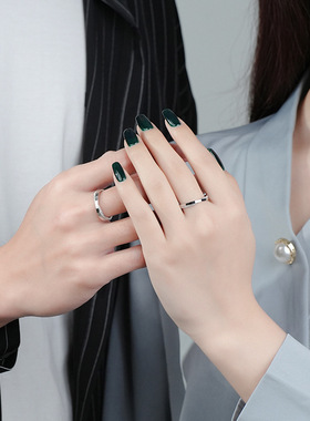 相濡以沫对戒s999足银情侣戒指简约轻奢小众闪砂对戒情人节礼物