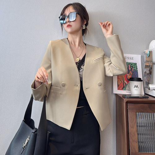 春秋款新小西装外套女短款V领韩版款修身显瘦小个子百搭西服上衣 - 图2
