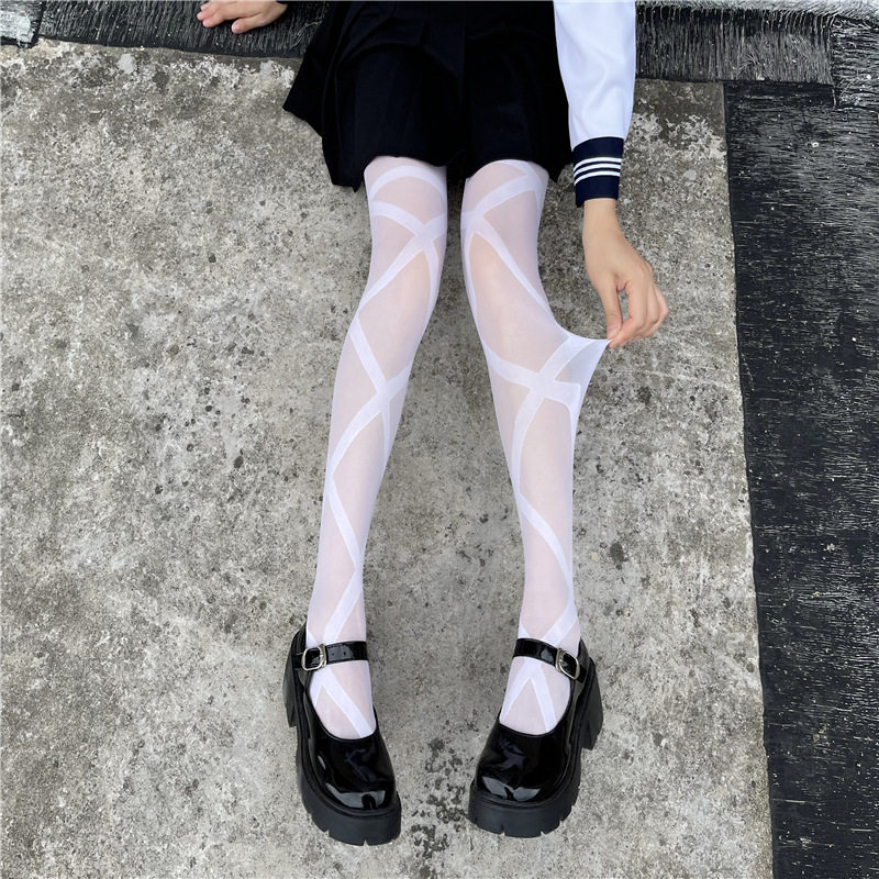 网红交叉绑带连裤袜子女JK黑丝袜个性显瘦性感黑色丝袜薄款防勾丝,淘宝优惠券,粉丝福利购,淘宝优惠卷