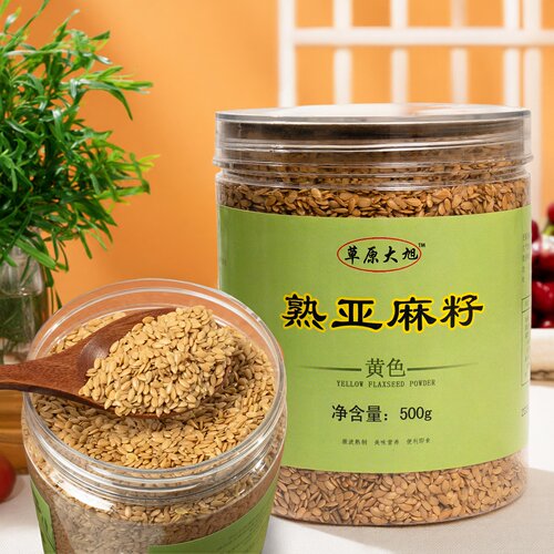 内蒙古草原大旭熟黄金亚麻籽即食代餐低温烘焙胡麻子籽仁粉亚麻仔 - 图0