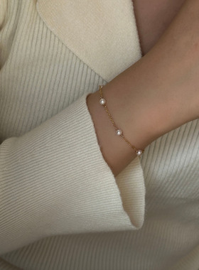 女14K包金温柔甜美微粉珍珠手链