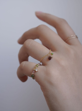 14k包金石榴石透辉石闪灵钻戒指