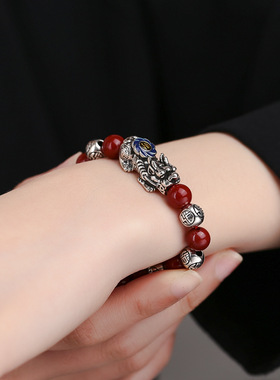 直播复古珐烧蓝琅貔貅南红朱砂男女手链串珠时尚简约创意福字