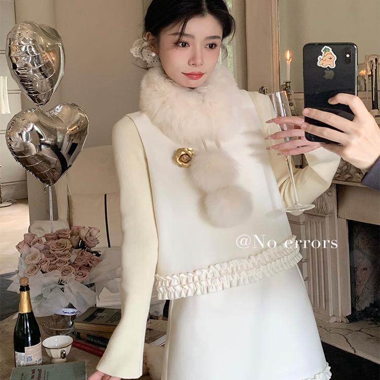 不出错No errors 东京恋人 重工花边毛呢背心半裙套装,淘宝优惠券,粉丝福利购,淘宝优惠卷