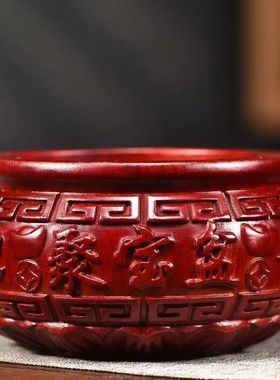 木雕刻聚宝盆摆件红木工艺家居客厅风水装饰可当香炉店铺开业送礼