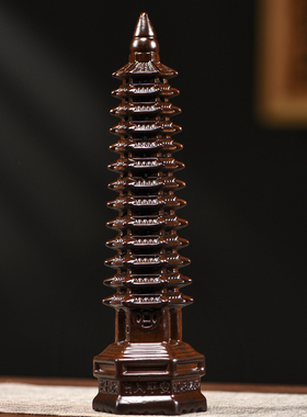 黑檀木雕十三层文昌塔摆件木质13层纯木制家居书房装饰品绿色木塔