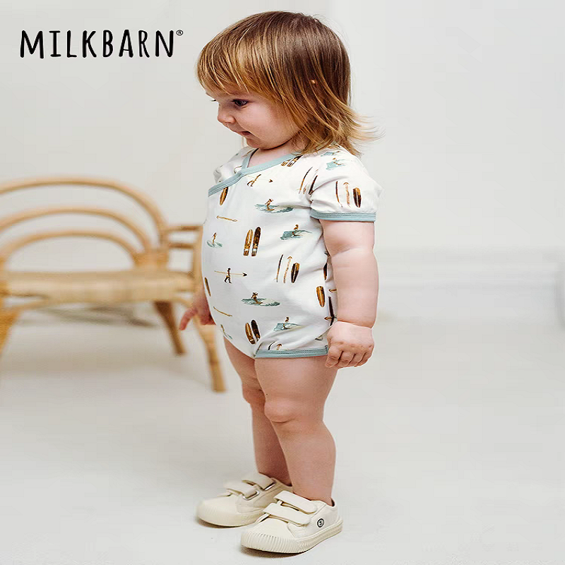 Milkbarn2024新品婴儿衣服宝宝短袖包屁衣新生儿三角哈衣夏季爬服 - 图1