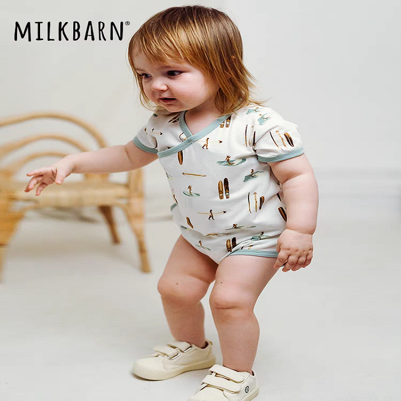 Milkbarn2024新品婴儿衣服宝宝短袖包屁衣新生儿三角哈衣夏季爬服 - 图0