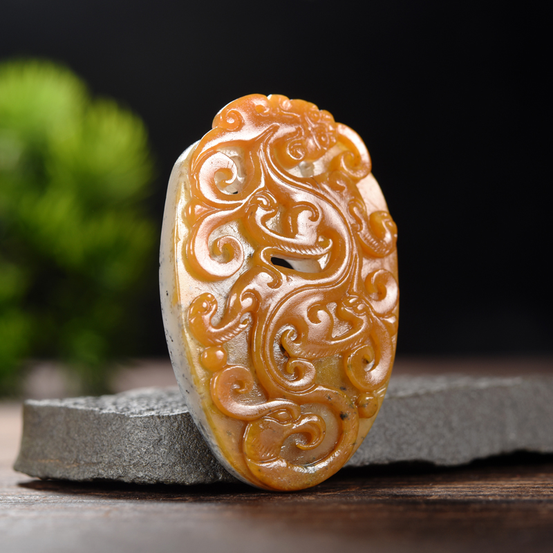 籽料龙凤呈祥挂件 - 图1