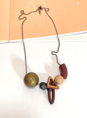 民族风撞色原木项链毛衣链长款