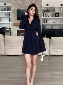 Striped shirt dress in early spring 2023 new slim fit high-end sexy girl hot skirt A-line