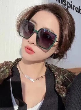 大框磨砂2023TR框架偏光太阳镜防紫外线圆脸显瘦框砂新款绿质感