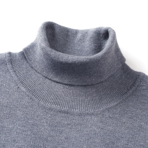 Turtle-neck Sweater Men Pullover Basic Solid Knitwear Grey - 图0