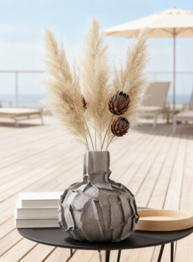 侘寂风陶瓷花瓶真皮外壳桌面上摆件客厅装饰品样板房简约家居摆设