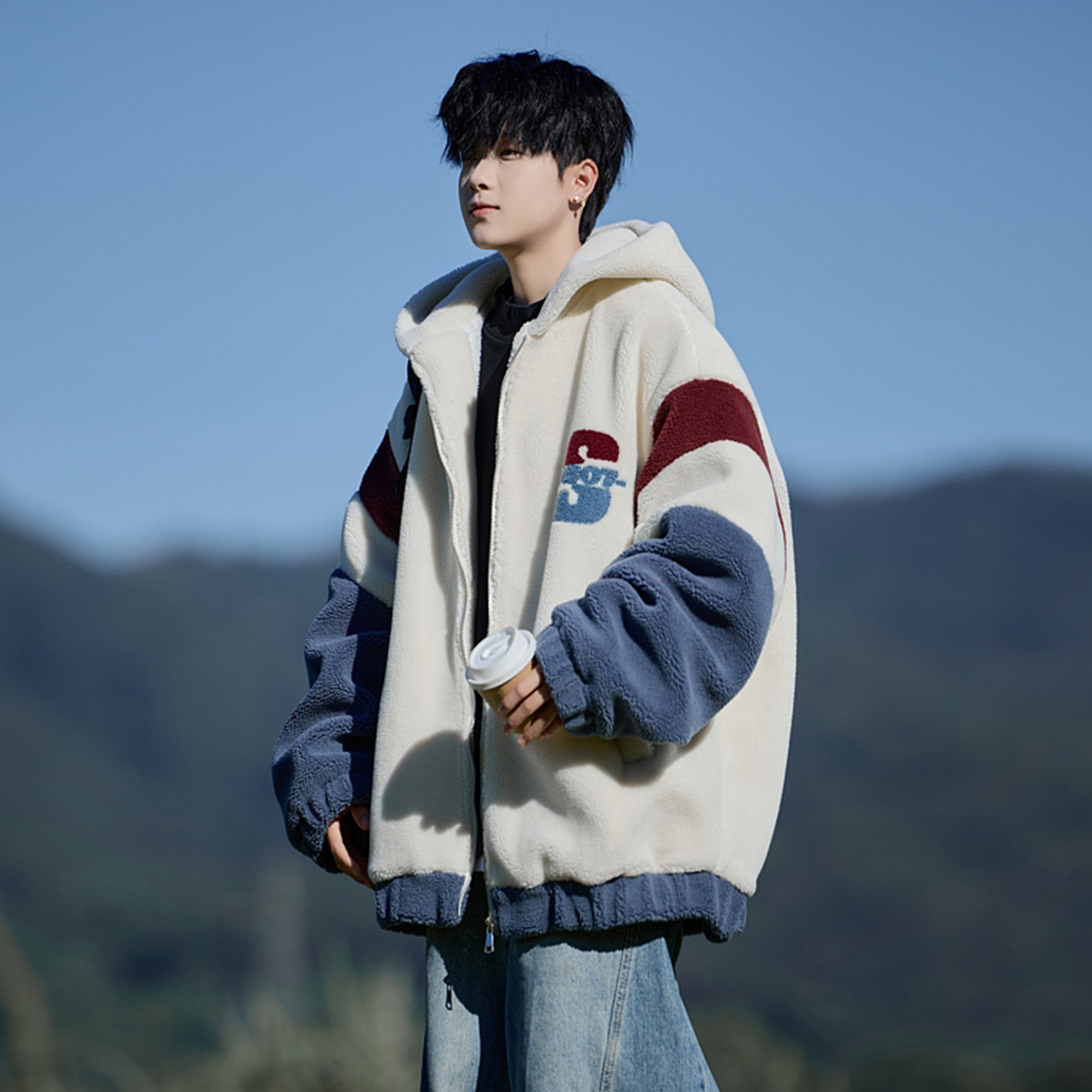 胖胖哥拼接羊羔毛棉服男款冬季大码宽松飒帅加绒加厚保暖棉衣外套,淘宝优惠券,粉丝福利购,淘宝优惠卷