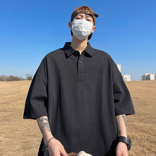 Camiseta de manga corta con solapa americana Fat Brother para hombre, polo holgado de talla grande a la moda para niño, novedad de verano 2025