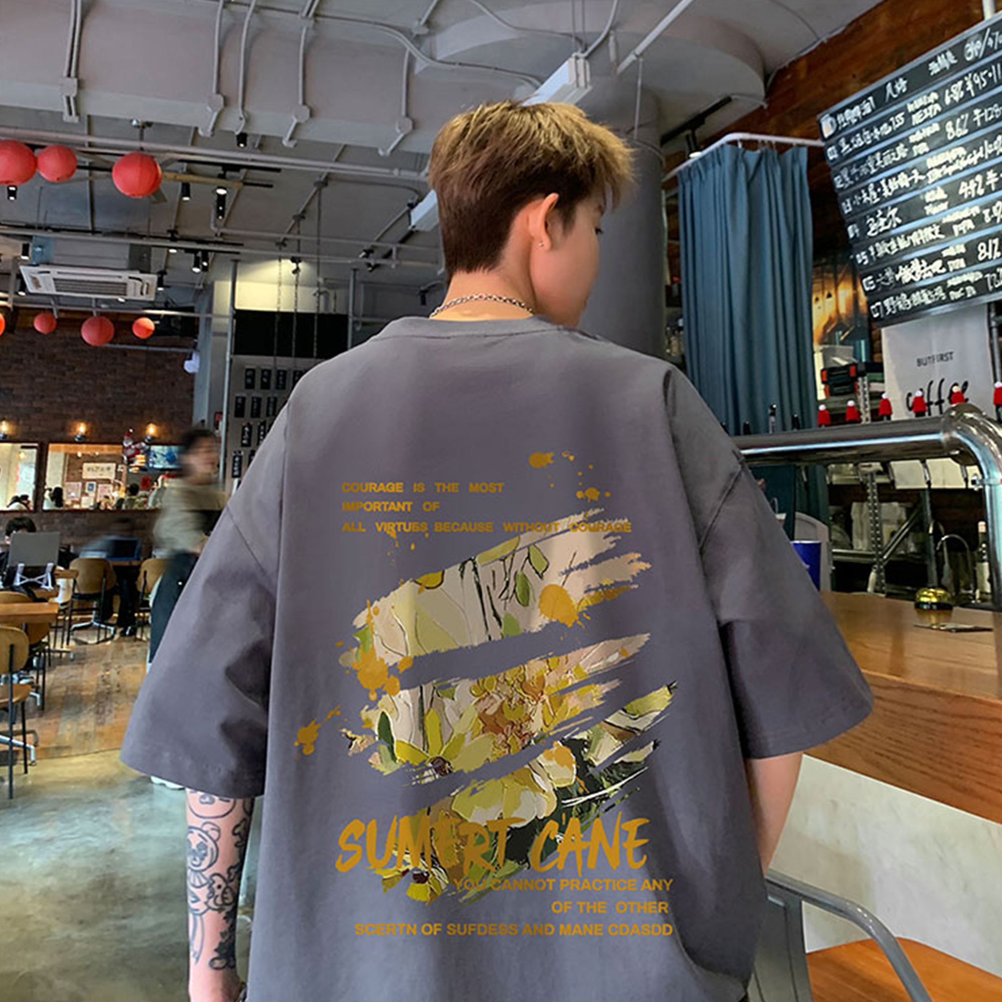 胖胖哥印花短袖T恤男夏季美式ins潮流半袖上衣大码宽松男生体恤 - 图2