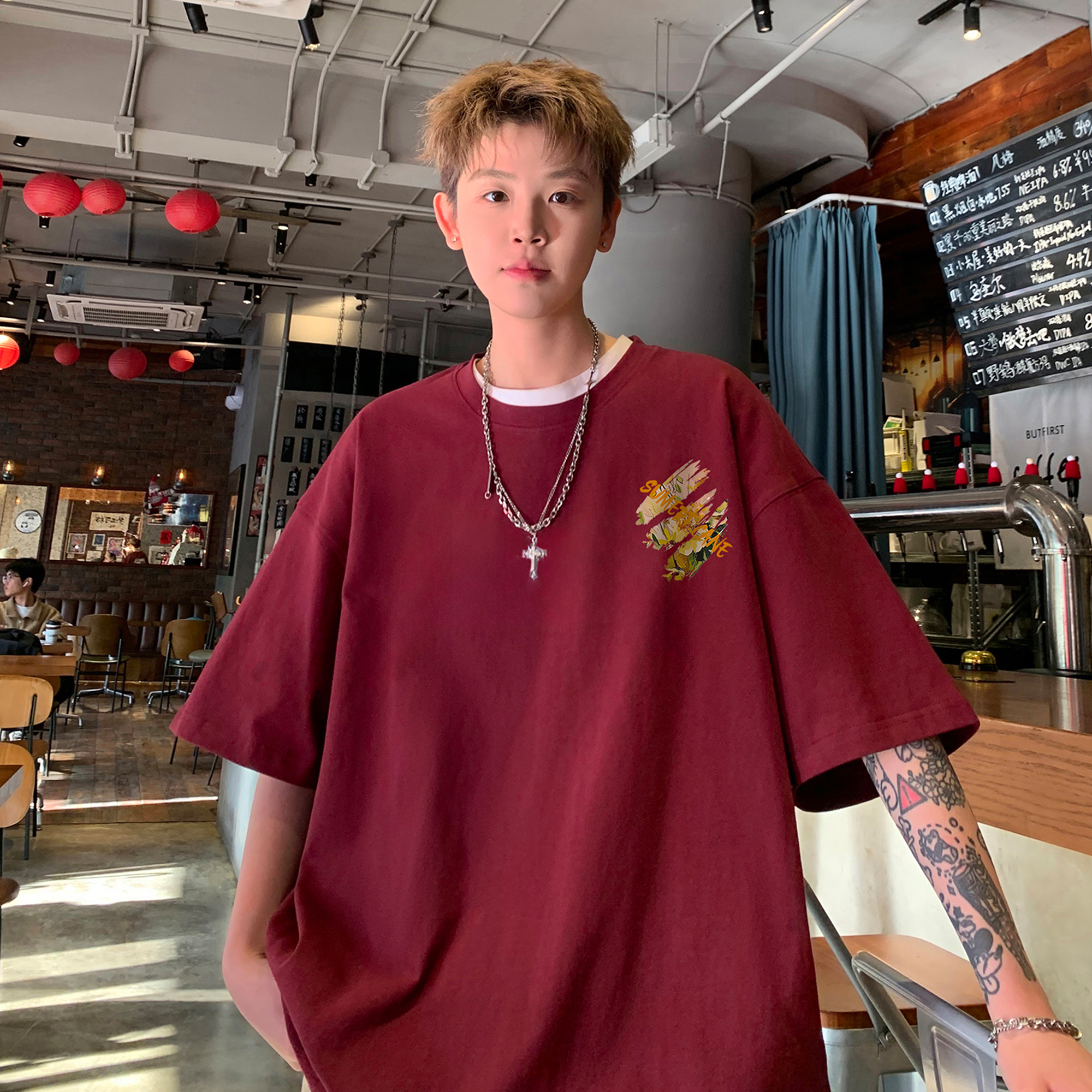 胖胖哥印花短袖T恤男夏季美式ins潮流半袖上衣大码宽松男生体恤 - 图3