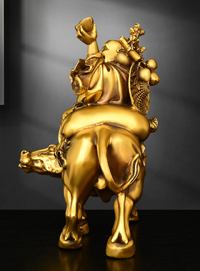 纯黄铜弥勒佛骑牛笑佛摆件大肚佛