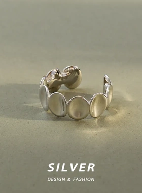 通体S925纯银椭圆片戒指女小众设计年简约高级感几何指环饰品
