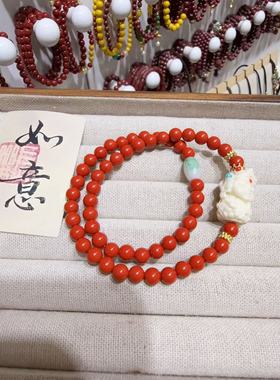天然正品帝王砂高含量朱砂手串女款双圈手链转运度母设计款