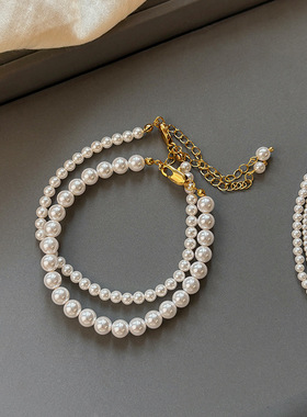 S家极光澳白色叠戴小米珍珠细手链女轻奢小众精致高级感手串手饰