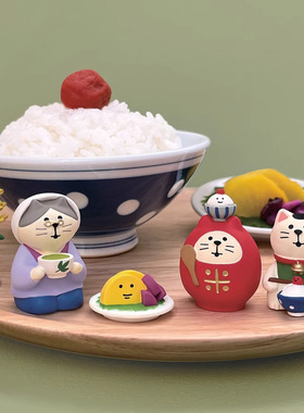 稻草人稻穗麻雀饭团米袋寿司收割丰收场景猫咪达摩桌面装饰小摆件