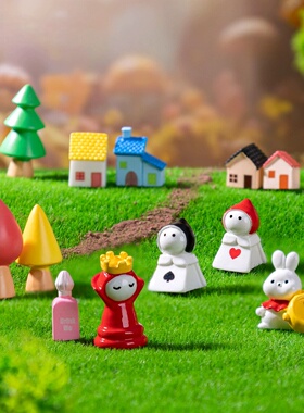 卡通房子扑克棋子爱丽丝兔子绿树房屋 diy装饰品配件微景观小摆件