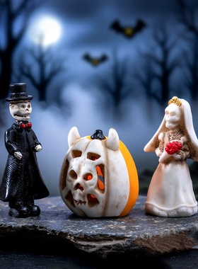 万圣节骷髅新郎新娘萌粒黑猫古棺材diy装饰配件微景观乌鸦小摆件