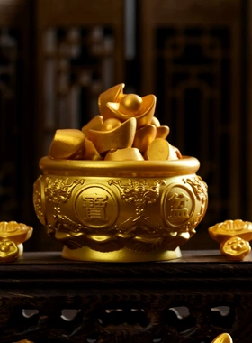 微景观diy金色配件聚宝盆如意算盘元宝金币装饰品配件迷你小摆件