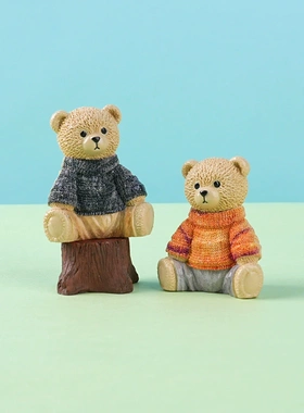 可爱公仔泰迪熊毛衣小熊树脂工艺工位车载摆件潮玩礼品蛋糕配件