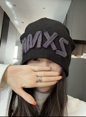 时尚字母冬春堆堆帽大头围布艺针织显脸小帽子女美式包头帽