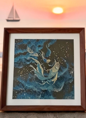 手缝民族风十二生肖摆件有鱼摆件九马纳福摆件国风相框装饰画礼物