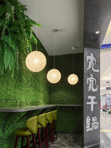 麻球吊灯藤编球形店铺商用灯复古创意个性艺术吊灯藤艺中式茶艺灯 - 图2
