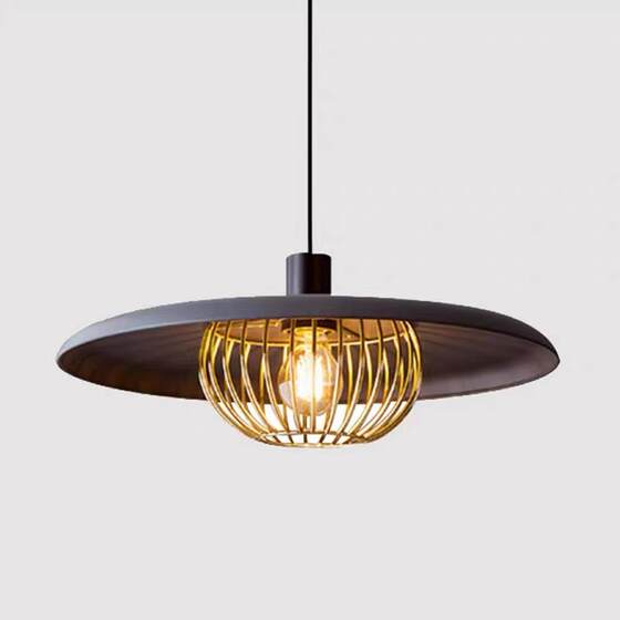 Italian minimalist flying saucer restaurant lamp designer creative walnut Japanese light luxury single-head dining table bar small chandelier