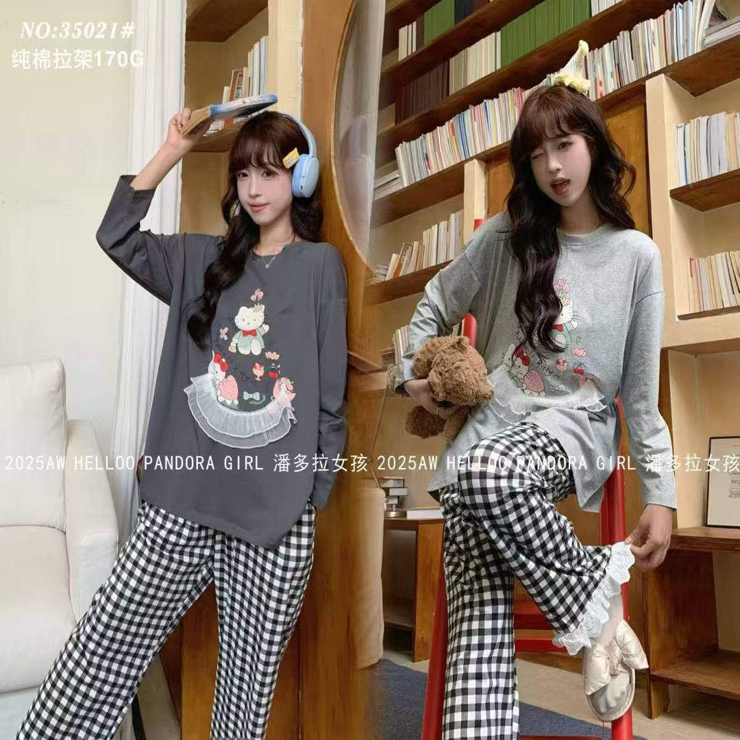 潘多拉女孩2025春秋女新款家居服长袖长裤宽松版休闲卡通睡衣套装,淘宝优惠券,粉丝福利购,淘宝优惠卷