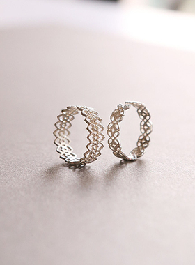 纯银尾戒女款可调节镂空蕾丝戒指