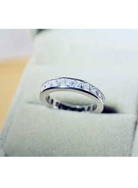 纯银指环圆形满钻男女情侣对戒指