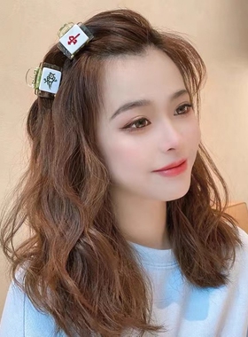 红中发财创意搞怪少女国粹麻将款抓夹马尾发夹趣味少女垫发小夹子
