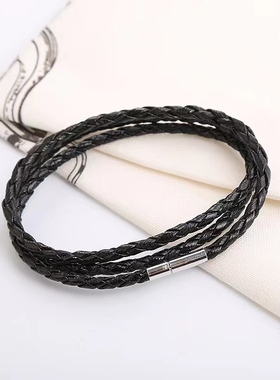 小众设计高级感黑色皮质编织手绳男女学生日韩土酷嘻哈情侣手链潮