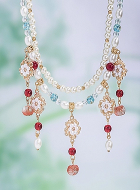 古风项链耳环套装仙气南瓜吊坠双层软璎珞古装造型配饰汉服饰品女