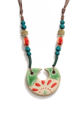 陶瓷项莲首饰品复古民族风项链吊坠送女友摆摊