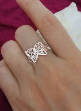 999足银牡丹花纯银戒指女开口可调节小众设计指环银饰正品不过敏