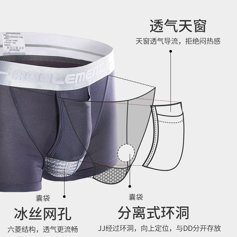 3条内裤男士枪弹式分离四角裤衩生理阴囊托囊袋莫代尔平角裤头潮 - 图2
