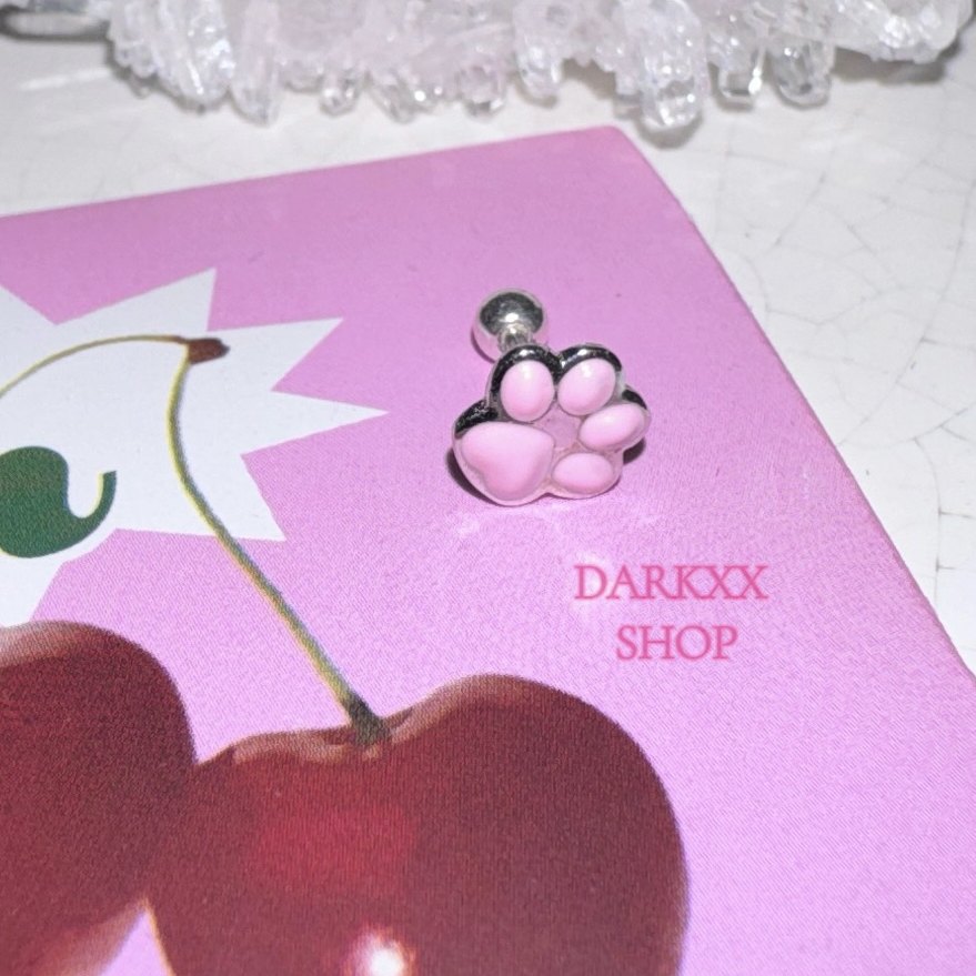 嫩心儿/甜酷少女感可爱粉色嘟嘟小猫爪印S925银螺丝拧耳钉DARKXX,淘宝优惠券,粉丝福利购,淘宝优惠卷