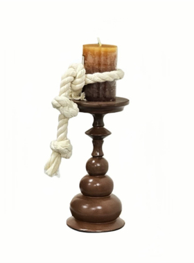 现代样板房间中古摆件葫芦木纹烛台黑古铜色雕塑软装饰品后现代