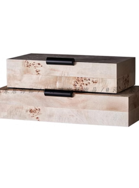 简约轻奢木质皮革收纳盒软装卧室梳妆台首饰盒装饰摆件居家样板间