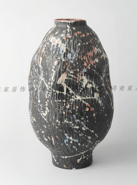 新中式侘寂风陶瓷花器摆件装饰品酒店民宿样板间手绘水墨艺术花瓶