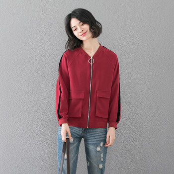 2023 Huangsen Autumn Pure Cotton Casual Zipper Loose Fat Large Size Top Thin Sports Long Sleeve Women Jacket