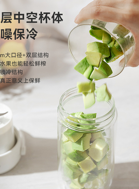 Glasslock盖朗便携式双层玻璃保冷榨汁机 榨汁杯 无线小型可碎冰
